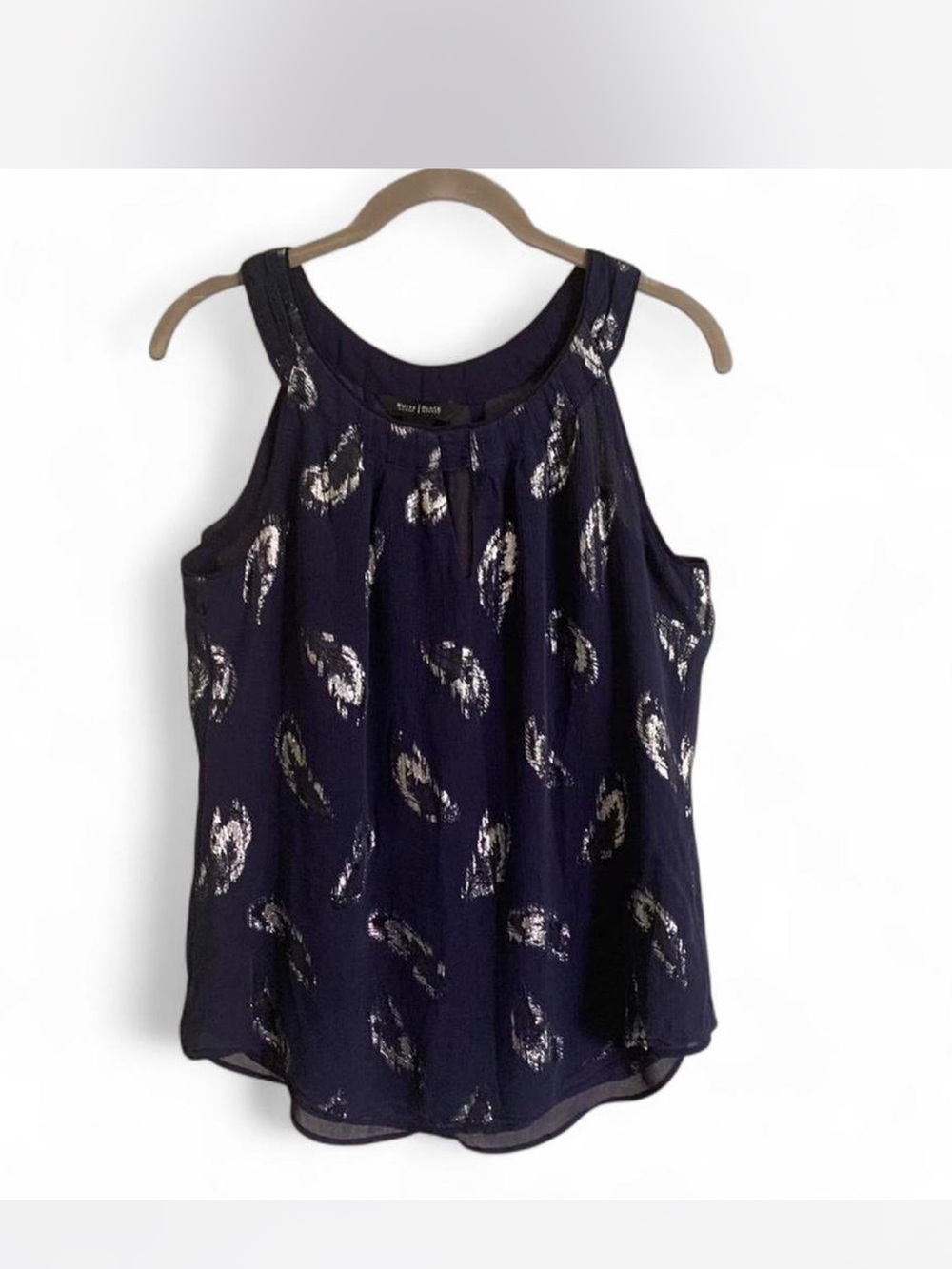 White House Black Market Silk Navy Metallic-Print Sleeveless Camisole size M